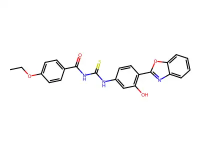 N-((4-(benzo[d]oxazol-2-yl)-3-hydroxyphenyl)carbamothioyl)-4-ethoxybenzamide structure