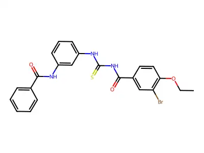N-[(3-benzamidophenyl)carbamothioyl]-3-bromo-4-ethoxybenzamide structure