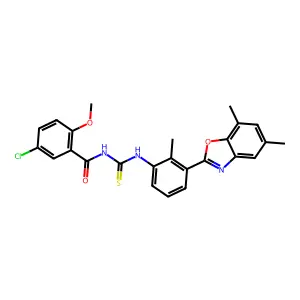 5-chloro-N-[[3-(5,7-dimethyl-1,3-benzoxazol-2-yl)-2-methylphenyl]carbamothioyl]-2-methoxybenzamide structure
