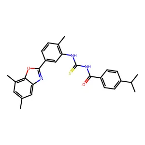 N-[[5-(5,7-dimethyl-1,3-benzoxazol-2-yl)-2-methylphenyl]carbamothioyl]-4-propan-2-ylbenzamide structure