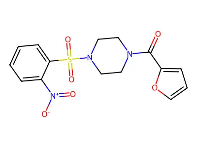2-Furyl 4-((2-nitrophenyl)sulfonyl)piperazinyl ketone structure