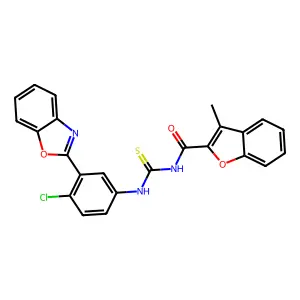 N-[[3-(1,3-benzoxazol-2-yl)-4-chlorophenyl]carbamothioyl]-3-methyl-1-benzofuran-2-carboxamide structure