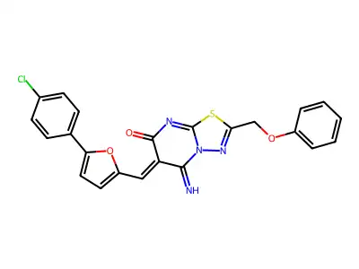 (6Z)-6-[[5-(4-chlorophenyl)furan-2-yl]methylidene]-5-imino-2-(phenoxymethyl)-[1,3,4]thiadiazolo[3,2-a]pyrimidin-7-one structure