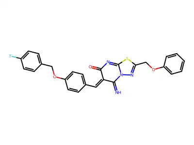 (6Z)-6-[[4-[(4-fluorophenyl)methoxy]phenyl]methylidene]-5-imino-2-(phenoxymethyl)-[1,3,4]thiadiazolo[3,2-a]pyrimidin-7-one structure