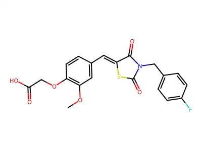 2-[4-[[3-[(4-Fluorophenyl)methyl]-2,4-dioxo-5-thiazolidinylidene]methyl]-2-methoxyphenoxy]acetic acid structure