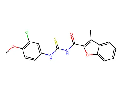 N-[(3-chloro-4-methoxyphenyl)carbamothioyl]-3-methyl-1-benzofuran-2-carboxamide structure