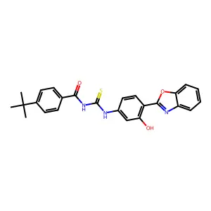 N-{[4-(1,3-benzoxazol-2-yl)-3-hydroxyphenyl]carbamothioyl}-4-tert-butylbenzamide structure