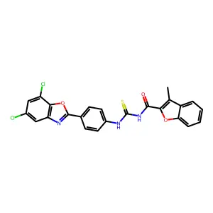 N-[[4-(5,7-dichloro-1,3-benzoxazol-2-yl)phenyl]carbamothioyl]-3-methyl-1-benzofuran-2-carboxamide structure