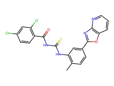 2,4-dichloro-N-[[2-methyl-5-([1,3]oxazolo[4,5-b]pyridin-2-yl)phenyl]carbamothioyl]benzamide structure
