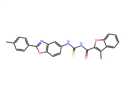 3-methyl-N-[[2-(4-methylphenyl)-1,3-benzoxazol-5-yl]carbamothioyl]-1-benzofuran-2-carboxamide structure