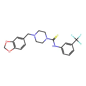 4-(1,3-benzodioxol-5-ylmethyl)-N-[3-(trifluoromethyl)phenyl]piperazine-1-carbothioamide structure