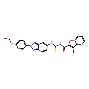 N-[[2-(4-ethoxyphenyl)benzotriazol-5-yl]carbamothioyl]-3-methyl-1-benzofuran-2-carboxamide structure