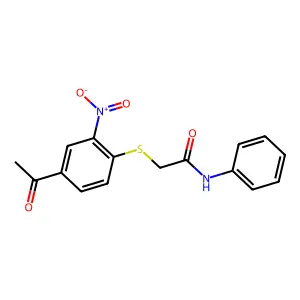 2-(4-acetyl-2-nitrophenyl)sulfanyl-N-phenylacetamide structure