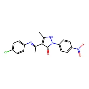 (4E)-4-[1-(4-chloroanilino)ethylidene]-5-methyl-2-(4-nitrophenyl)pyrazol-3-one structure
