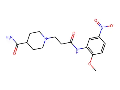 1-[3-(2-Methoxy-5-nitroanilino)-3-oxopropyl]piperidine-4-carboxamide structure