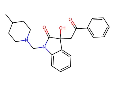 3-Hydroxy-1-[(4-methylpiperidin-1-yl)methyl]-3-phenacylindol-2-one structure