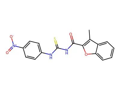 3-methyl-N-[(4-nitrophenyl)carbamothioyl]-1-benzofuran-2-carboxamide structure