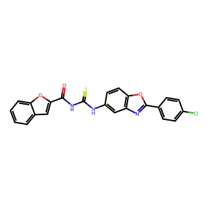 N-[[2-(4-chlorophenyl)-1,3-benzoxazol-5-yl]carbamothioyl]-1-benzofuran-2-carboxamide structure