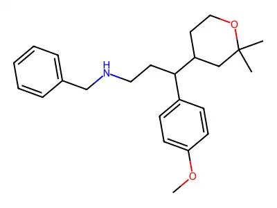 N-benzyl-3-(2,2-dimethyloxan-4-yl)-3-(4-methoxyphenyl)propan-1-amine structure