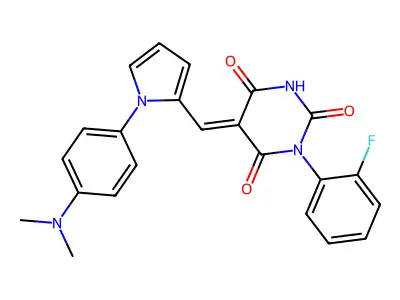 (5E)-5-({1-[4-(dimethylamino)phenyl]-1H-pyrrol-2-yl}methylidene)-1-(2-fluorophenyl)pyrimidine-2,4,6(1H,3H,5H)-trione structure