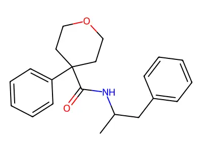 4-phenyl-N-(1-phenylpropan-2-yl)oxane-4-carboxamide structure