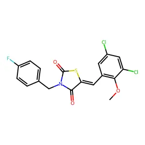 5-(3,5-dichloro-2-methoxybenzylidene)-3-(4-fluorobenzyl)-1,3-thiazolidine-2,4-dione structure
