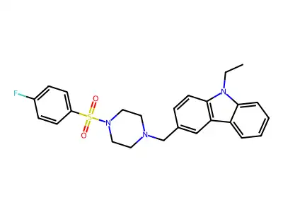 9-Ethyl-3-[[4-(4-fluorophenyl)sulfonylpiperazin-1-yl]methyl]carbazole structure
