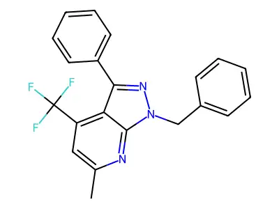 1-benzyl-6-methyl-3-phenyl-4-(trifluoromethyl)-1H-pyrazolo[3,4-b]pyridine structure