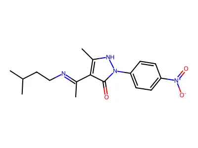 5-methyl-4-[1-(3-methylbutylamino)ethylidene]-2-(4-nitrophenyl)pyrazol-3-one structure