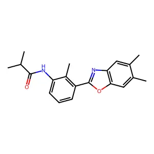 N-[3-(5,6-dimethyl-1,3-benzoxazol-2-yl)-2-methylphenyl]-2-methylpropanamide structure