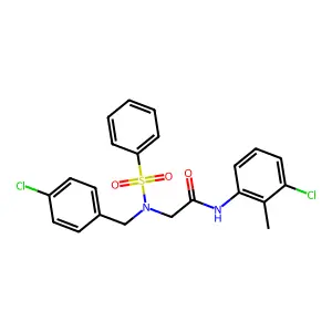 2-[benzenesulfonyl-[(4-chlorophenyl)methyl]amino]-N-(3-chloro-2-methylphenyl)acetamide structure