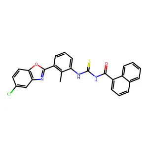 N-[[3-(5-chloro-1,3-benzoxazol-2-yl)-2-methylphenyl]carbamothioyl]naphthalene-1-carboxamide structure