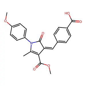 (Z)-4-((4-(methoxycarbonyl)-1-(4-methoxyphenyl)-5-methyl-2-oxo-1H-pyrrol-3(2H)-ylidene)methyl)benzoic acid structure