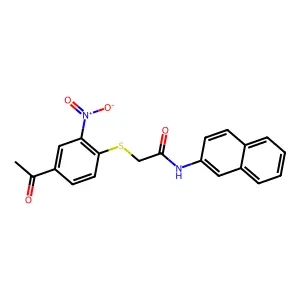 2-(4-acetyl-2-nitrophenyl)sulfanyl-N-naphthalen-2-ylacetamide structure