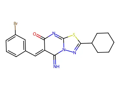 (6Z)-6-(3-bromobenzylidene)-2-cyclohexyl-5-imino-5,6-dihydro-7H-[1,3,4]thiadiazolo[3,2-a]pyrimidin-7-one structure