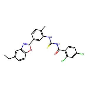 2,4-dichloro-N-[[5-(5-ethyl-1,3-benzoxazol-2-yl)-2-methylphenyl]carbamothioyl]benzamide structure