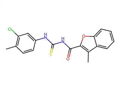 N-[(3-chloro-4-methylphenyl)carbamothioyl]-3-methyl-1-benzofuran-2-carboxamide structure