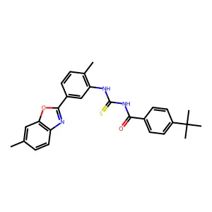 4-tert-butyl-N-[[2-methyl-5-(6-methyl-1,3-benzoxazol-2-yl)phenyl]carbamothioyl]benzamide structure