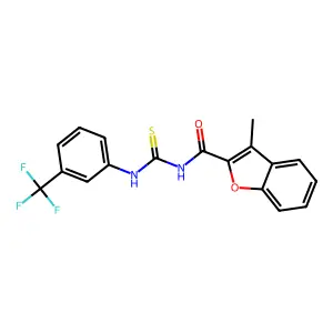 3-methyl-N-{[3-(trifluoromethyl)phenyl]carbamothioyl}-1-benzofuran-2-carboxamide structure