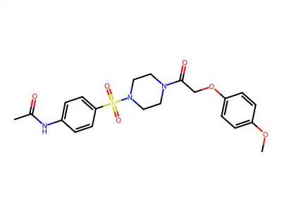 N-[4-[4-[2-(4-methoxyphenoxy)acetyl]piperazin-1-yl]sulfonylphenyl]acetamide structure