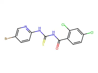 N-[(5-bromopyridin-2-yl)carbamothioyl]-2,4-dichlorobenzamide structure
