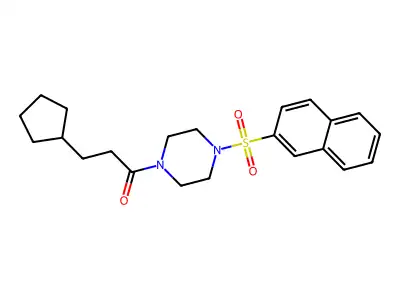 3-Cyclopentyl-1-(4-naphthalen-2-ylsulfonylpiperazin-1-yl)propan-1-one structure