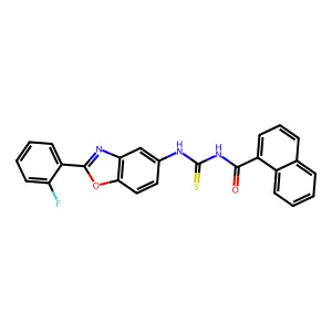 N-[[2-(2-fluorophenyl)-1,3-benzoxazol-5-yl]carbamothioyl]naphthalene-1-carboxamide structure
