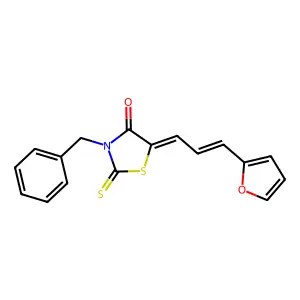 5-((2E)-3-(2-furyl)prop-2-enylidene)-3-benzyl-2-thioxo-1,3-thiazolidin-4-one structure