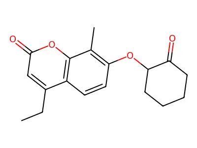 4-Ethyl-8-methyl-7-(2-oxo-cyclohexyloxy)-chromen-2-one structure