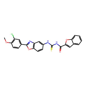 N-[[2-(3-chloro-4-methoxyphenyl)-1,3-benzoxazol-5-yl]carbamothioyl]-1-benzofuran-2-carboxamide structure