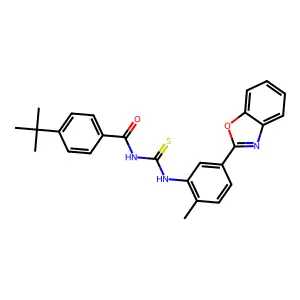 N-[[5-(1,3-benzoxazol-2-yl)-2-methylphenyl]carbamothioyl]-4-tert-butylbenzamide structure