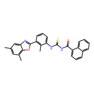 N-[[3-(5,7-dimethyl-1,3-benzoxazol-2-yl)-2-methylphenyl]carbamothioyl]naphthalene-1-carboxamide structure
