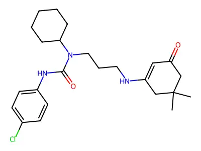 3-(4-chlorophenyl)-1-cyclohexyl-1-{3-[(5,5-dimethyl-3-oxocyclohex-1-en-1-yl)amino]propyl}urea structure