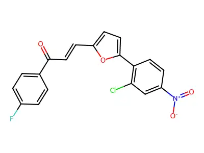 (E)-3-[5-(2-chloro-4-nitrophenyl)furan-2-yl]-1-(4-fluorophenyl)prop-2-en-1-one structure